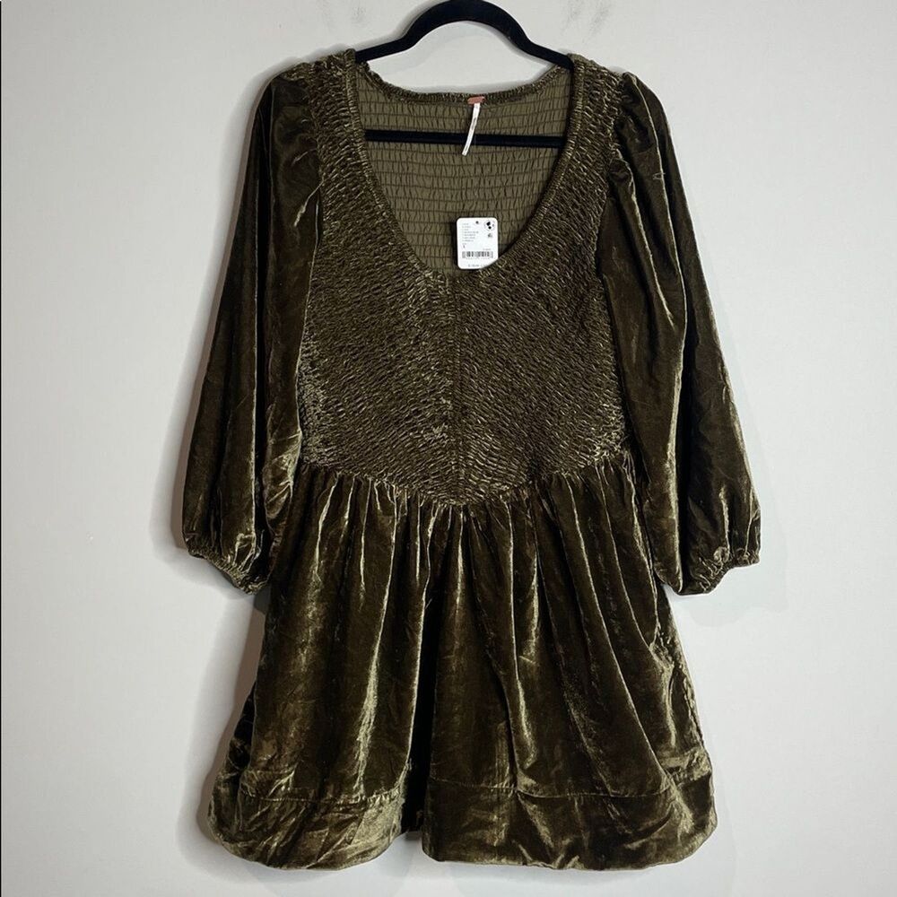 Free People Women’s Farrier Witchy Velvet Mini Dress in Brown Bear Size S NWT